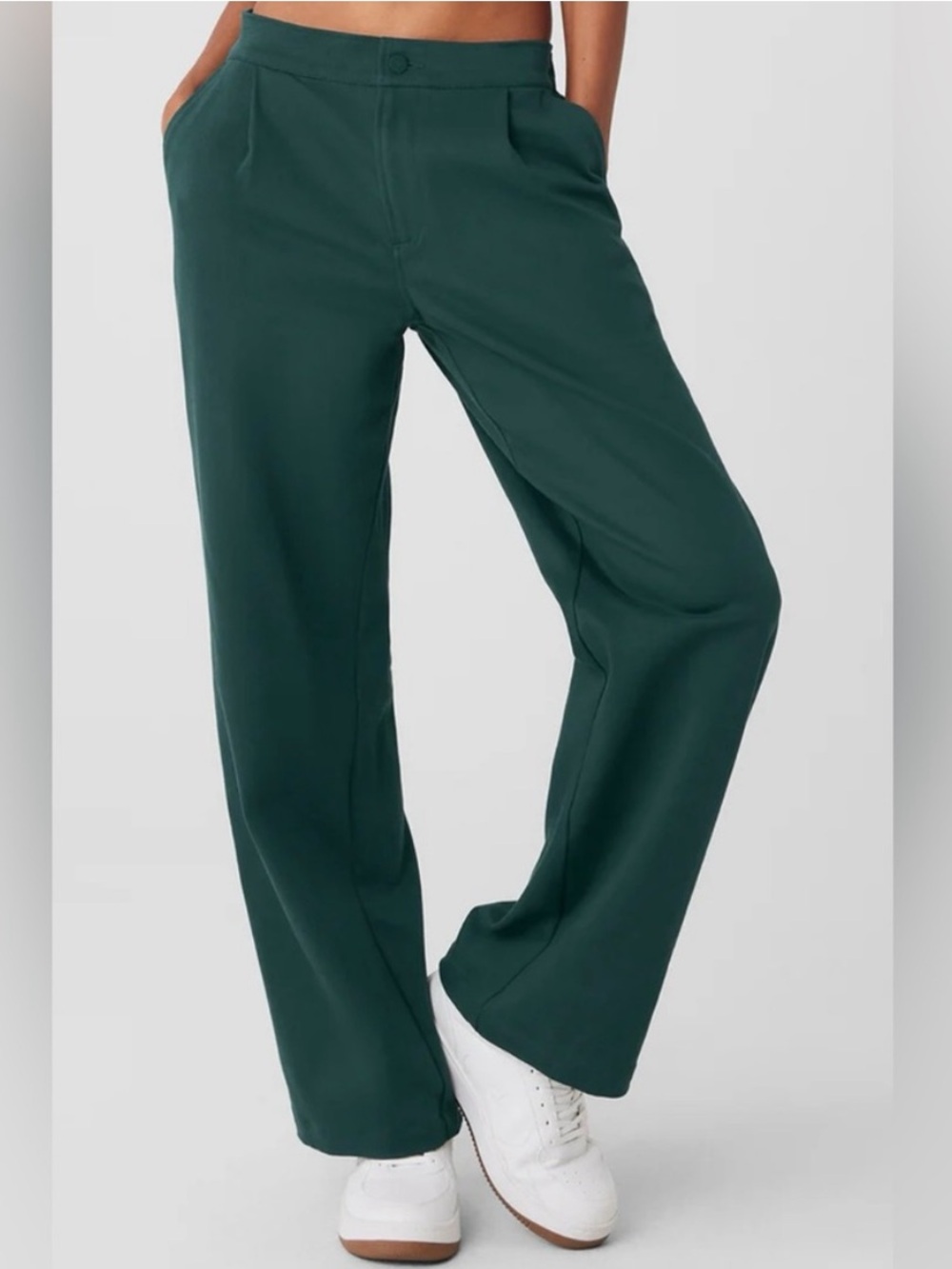 Women’s Alo Yoga Road Trip Trouser Midnight Green Small Wide Leg Pleated